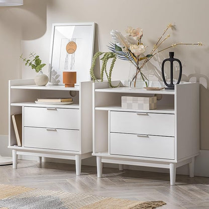 Walker Edison Mid-Century Modern Tray-Top Storage Nightstands Set of 2 White