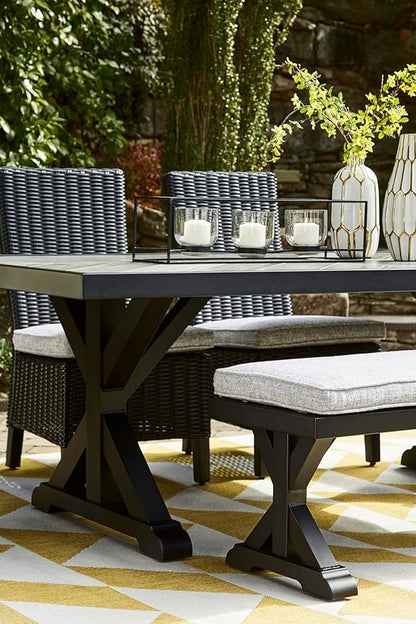 Signature Design by Ashley Beachcroft Casual Nuvella Weather Resistant Fabric Outdoor Bench with Cushion, Light Gray & Black