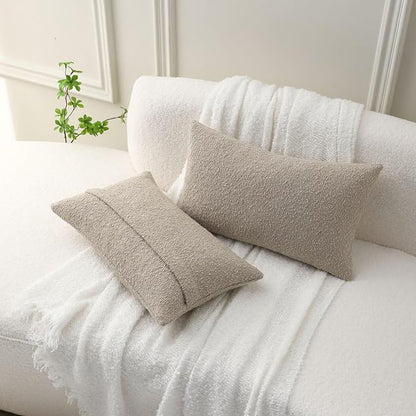 FUTEI Pack of 2 Oatmeal Decorative Throw Pillow Covers 12x20 Inch Soft Cozy Solid Boucle Textured Lumbar Pillow Cases,Modern Home Decor for Couch Bed Living Room