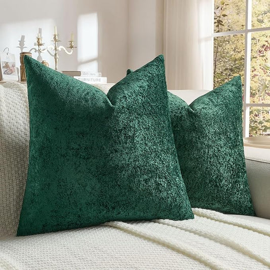 FUTEI Christmas Dark Green Flannel Throw Pillow Covers 20x20 Inch Set of 2,Soft Dimensional Textured Cushion Cases,Modern Home Decor for Couch Living Room