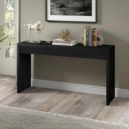 Henn&Hart 55'' Wooden Rectangular Fluted Console Table Entryway Table, Sofa Table for Entryway, Living Room, Couch, Hallway, or Office, Black Grain