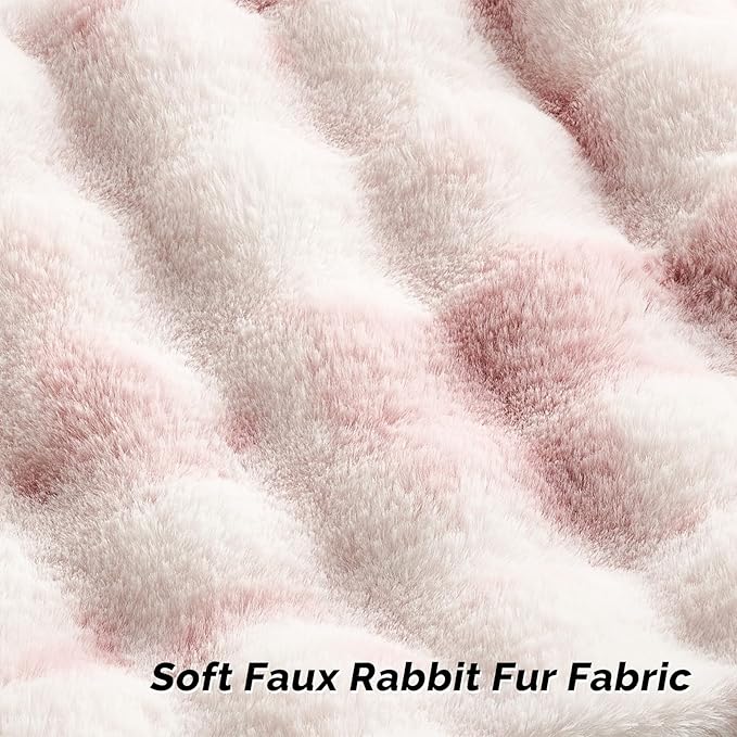 FUTEI Pink White Decorative Throw Pillow Covers 26x26 Inch Set of 2,Soft Fuzzy Faux Rabbit Fur Euro Pillow Shams with Raised Texture,Neutral Boho Home Decor for Couch Bed Living Room