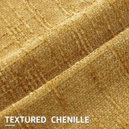 decorUhome Mustard Yellow Chenille Throw Pillow Covers 22x22 Set of 2 Thick Textured Slubby Couch Pillow Covers Farmhouse Accent Modern Neutral Decorative Pillow Cases for Bed Sofa Living Room