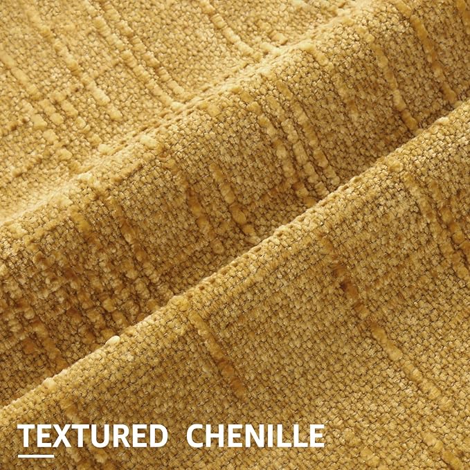 decorUhome Mustard Yellow Chenille Throw Pillow Covers 24x24 Set of 2 Thick Textured Slubby Couch Pillow Covers Farmhouse Accent Modern Neutral Decorative Pillow Cases for Bed Sofa Living Room