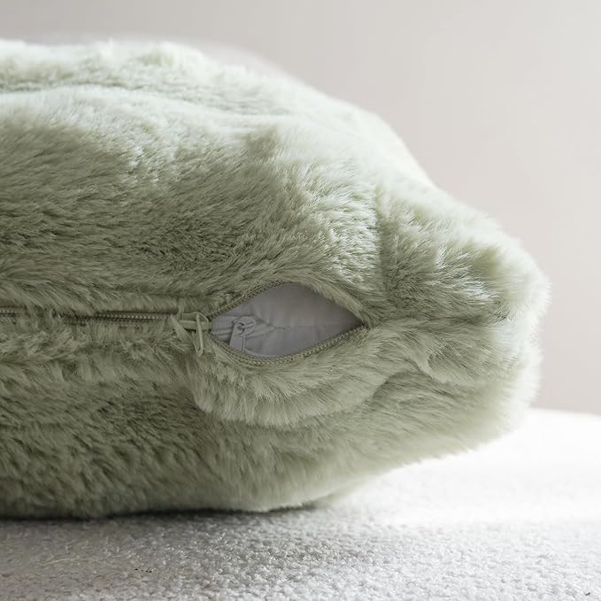 Neelvin Green Faux Fur Cozy Soft Double-Sided Decorative Throw Pillow Covers 18x18 inch Set of 2,Velvet Pillowcase Cushion Case for Sofa Couch