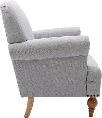 DM-Furnitue Wide Armchair Modern Linen Accent Chair Comfy Reading Chairs Upholstered Lounge Chair Single Sofa Couch for Bedroom/Living Room, Grey