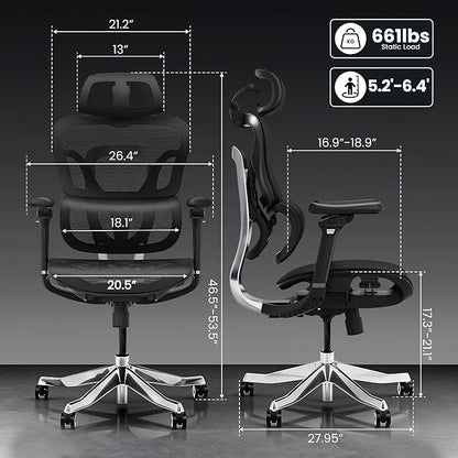 FLEXISPOT ErgoX Max Ergonomic Office Chair Black - Aluminum Alloy Frame & Base, 661 lb Capacity, 5D Armrests, 4D Adaptive Lumbar & 4D Headrest