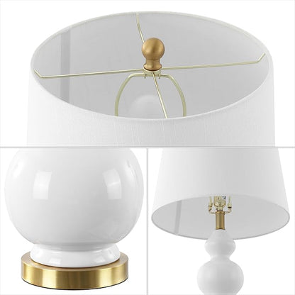 JONATHAN Y JYL4023D Bowen 27.5" Contemporary Transitional Ceramic Gourd LED Table Lamp, White/Brass Gold for Bedroom, Living Room, Kitchen, Home Office, Kids Room