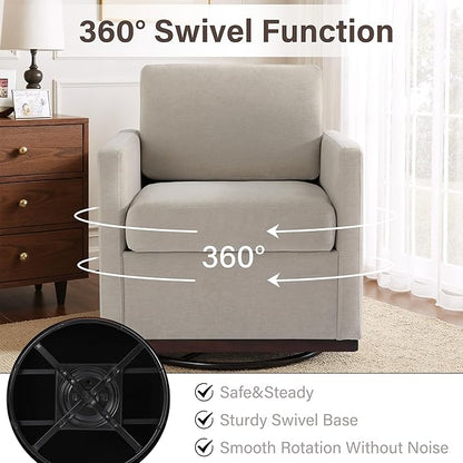 UIXE Swivel Accent Chair, Chenille Upholstered Armchair Comfy Club Chair for Living Room, Mid Century Modern Arm Chair Single Sofa Nook Bedroom Side Reading Seat - Beige