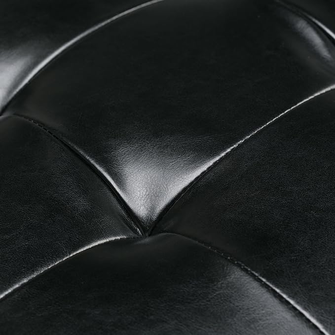 SIMPLIHOME Cosmopolitan 44 inch Wide Transitional Rectangle Storage Ottoman Bench with Open Bottom in Midnight Black Vegan Faux Leather, Assembled for the Living Room and Bedroom
