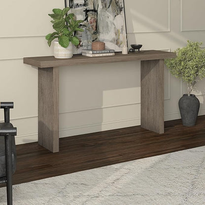 Henn&Hart 55'' Wooden Rectangular Fluted Console Table Entryway Table, Sofa Table for Entryway, Living Room, Couch, Hallway, or Office, Antiqued Gray Oak