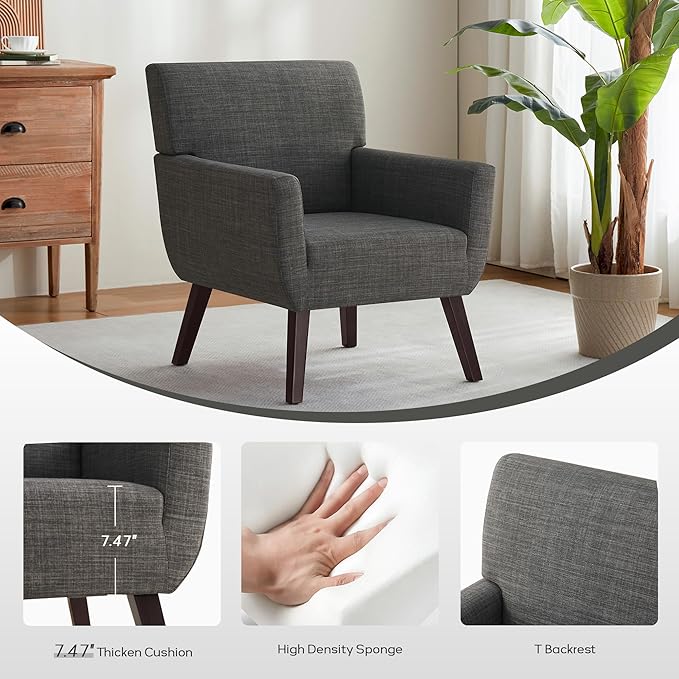 Upholstered Accent Chair,Mid Century Modern Office Fabric Small Living Room Chair with Arm,Comfy Wingback Armchair for Bedroom Reading (Grey, 2 PC)