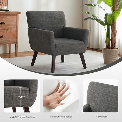 Upholstered Accent Chair,Mid Century Modern Office Fabric Small Living Room Chair with Arm,Comfy Wingback Armchair for Bedroom Reading (Grey, 2 PC)