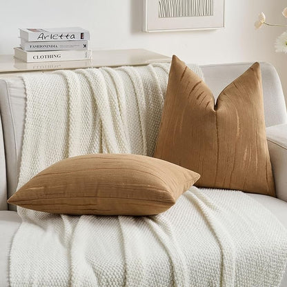 FUTEI Bronze Chenille Decorative Throw Pillow Covers 20x20 Inch Set of 2,Soft Embossed Striped Textured Cushion Case,Modern Home Decor for Couch Bed Living Room