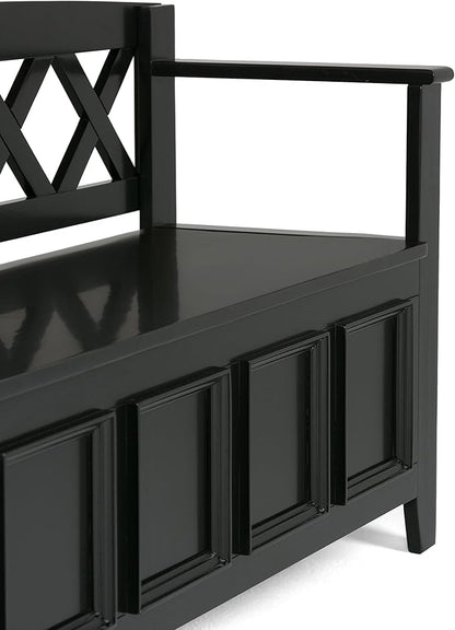 SIMPLIHOME Amherst Entryway Storage Bench - 48 inch Wide Solid Wood Hallway Seat in Black, Transitional Bench for Entryway or Living Room with Lift-Up Lid and Spacious Storage