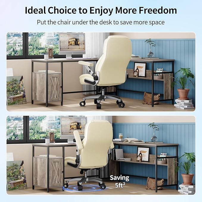 Big and Tall Office Chair with 5D Arms, 600lbs Fabric & PU Leather Heavy Duty Desk Chair, Adjustable Lumbar Support & Height, Tilt Function, High Back Ergonomic Executive Computer Chair