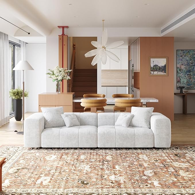 JACH 2 Seater Sofas Sectional Couches, Modern Love Seat Office Couch, Loveseat Modular Couch, Cozy Sleeper Sofa for Apartment, Bedroom, Living Room (Linen Fabric, White)
