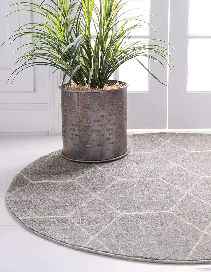 Unique Loom Trellis Frieze Collection Area Rug - Geometric (7' Round, Light Gray/ Ivory)