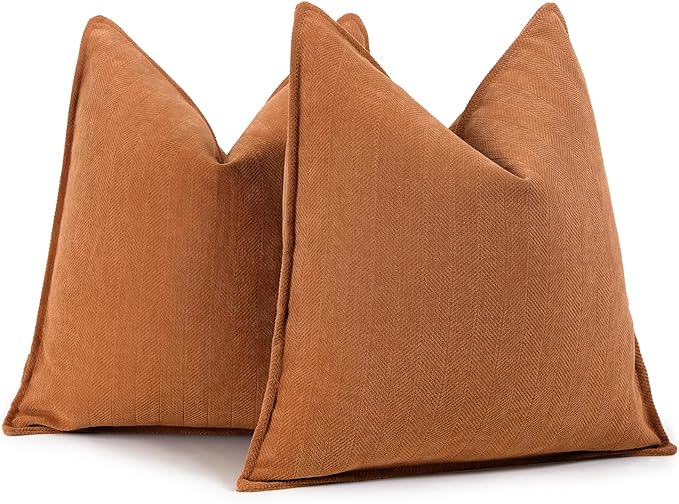 ZWJD Orange Pillow Covers 24x24 Set of 2 Chenille Throw Pillow Covers with Elegant Design Soft and Luxurious Decorative Throw Pillows for Couch, Bed, and Home Decor