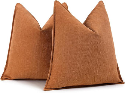 ZWJD Orange Pillow Covers 22x22 Set of 2 Chenille Throw Pillow Covers with Elegant Design Soft and Luxurious Decorative Throw Pillows for Couch, Bed, and Home Decor