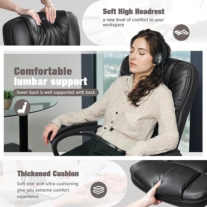 JUMMICO Executive Office Chair High Back Managerial Home Desk Chair, Adjustable Swivel Computer PU Leather Chair with Lumbar Support (Black)