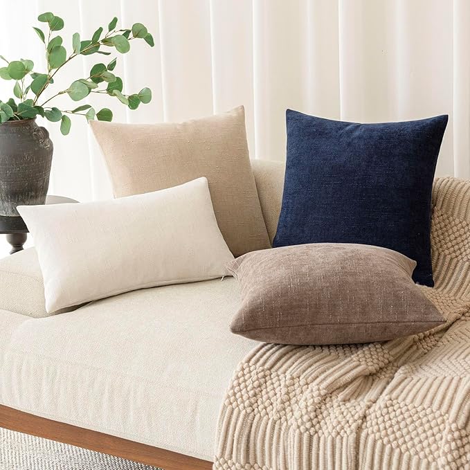 Foindtower Pack of 2 Soft Textured Throw Decorative Pillow Covers Square Accent Solid Cushion Cover Cozy Farmhouse Pillow Case with Zipper for Couch Sofa Bedroom Living Room 18x18 Inch, Taupe
