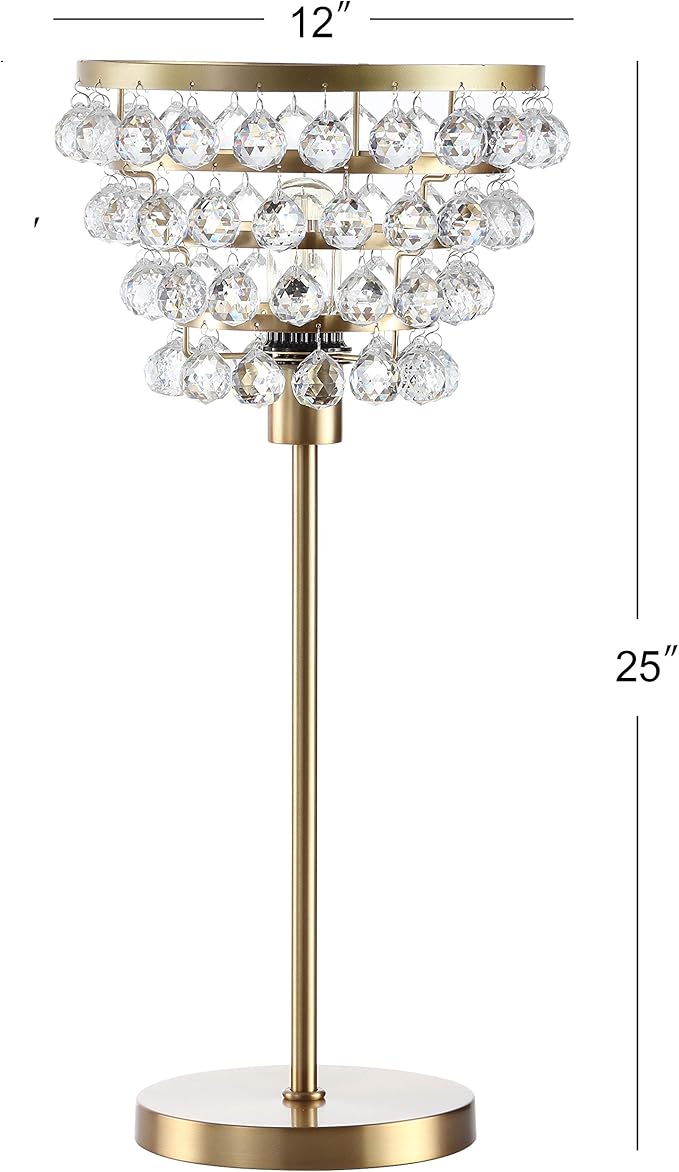 JONATHAN Y JYL9004B Buckingham 25" Crystal/Metal Table Lamp Modern Contemporary Bedside Desk Nightstand Lamp for Bedroom Living Room Office College Bookcase, Brass Gold