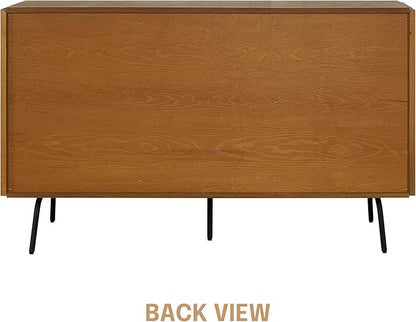 NTC MOSSIC Sideboard with 2 Doors and 3 Drawers, Buffet Cabinet with Natural Rattan and Metal Legs, Modern Storage Cabinet for Living Room, and Hallway, Effortless Assembly - Rustic Oak