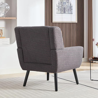 Dolonm Midcentury Modern Teddy Accent Chair with Arms, Upholstered Reading Side Chair Tufted Back Decorative Wingback Chair for Living Room Bedroom (Grey)