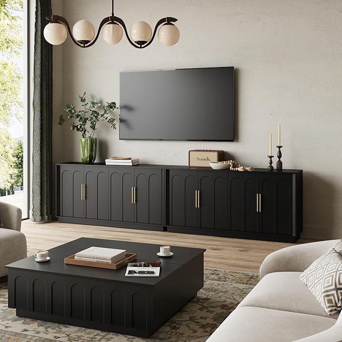 Sideboard Buffet Cabinet with Storage, Modern Accent Cabinet with Arched Doors, 67" Large Modular Media Console, Minimalist Credenza for Living Room Kitchen Dining Room Entryway, Black