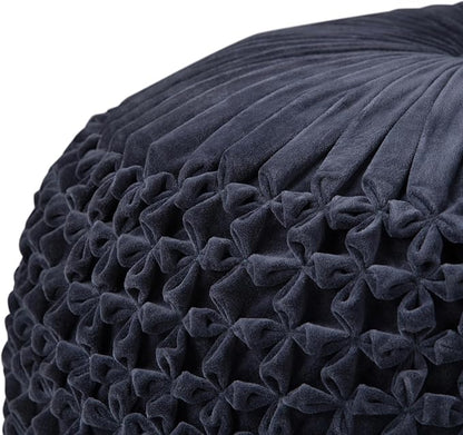 SIMPLIHOME Renee Boho Round Pouf in Navy Velvet Fabric for the Living Room, Bedroom and Kids Room