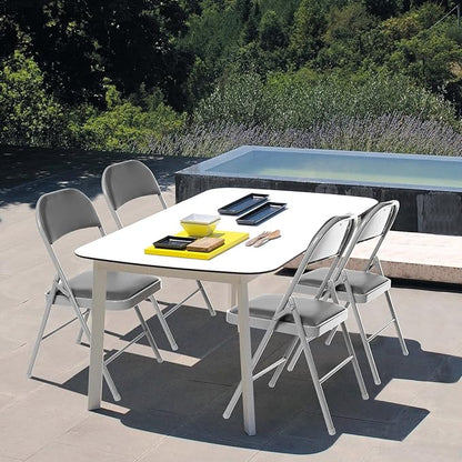 4 Pack Folding Chairs with Padded Seats, Padded Folding Chair with Steel Frame for Events Home Office, Pu Leather Folding Chair Grey