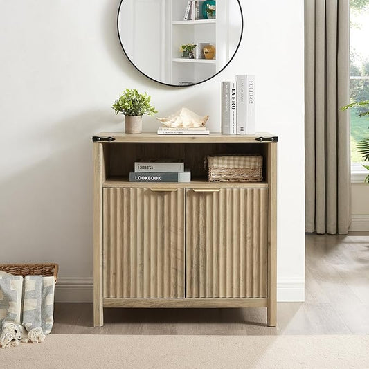 Buffet Cabinet with Storage - Modern Farmhouse Rustic 32 Fluted Sideboard Storage Cabinet Buffet with Adjustable Shelves, Coffee Wine Bar Organizer for Dining Room (Sunwashed Ash Oak)