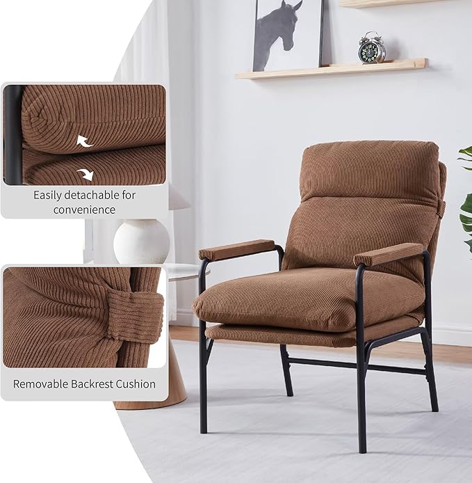 FLEXISPOT Accent Chair for Living Room,Arm Chair for Bedroom,with Padded Arms, Thicken Comfortable Cushion,Metal Frame,Reading Bedroom Chair Armchair for Home/Office/Cafe/Apartment/Waiting Room,Brown