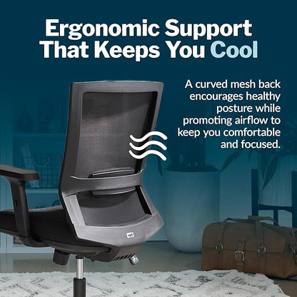 Vari Essential Task Chair - Varidesk Ergonomic Home Office Chair with Comfortable Mesh, Lumbar & Back Support, Adjustable Height - Ideal for Computer Desk - Easy Assembly - Black