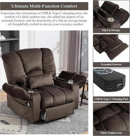 Big Man 500 lbs Power Lift Recliner for Big & Tall Elderly Adults 28 Inch Wide Seat, Lay Flat Lift Recliner Chair with Extended Footrest, Heat Massage, USB Type-C, Flip Arm Storage & Cup Holders