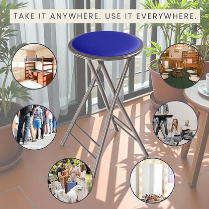 Lavish Home Folding Stool Set - Set of Four 24-Inch Padded Stools with 225lb Capacity for Kitchen, Dorm, or Rec Room - Portable Stools for Adults - Collapsible Sitting Stool Set for Seating (Blue)