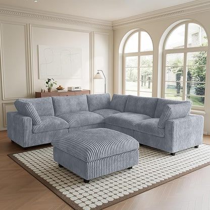 Modular Sectional Sofa, Convertible L Shaped Sectional Couches for Living Room,Deep Seat Cloud Couch,5 Seat Comfy Modular Sofa with Ottoman, Removable Covers,Gray