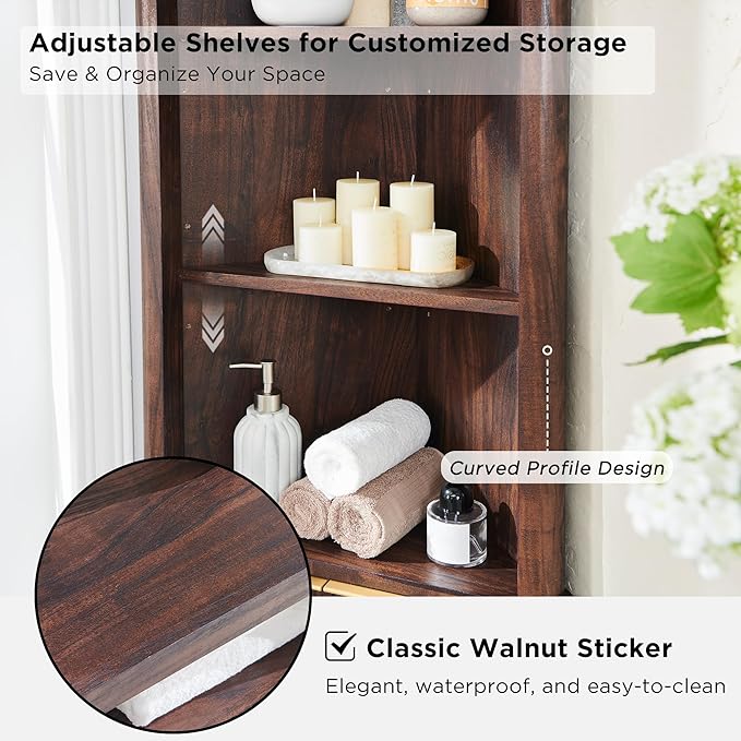 RedLemon 68" Tall Corner Cabinet, Modern Fluted Storage Cabinet with Adjustable Shelves, Curved Profile Design, Space Saver for Bathroom, Living Room, Kitchen, Walnut