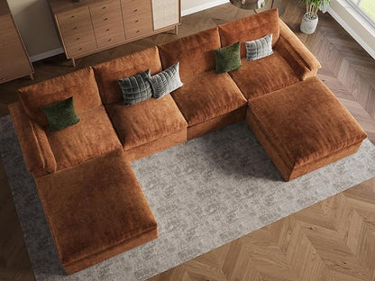 EASE MOOSE Boneless Modular Cloud Couch, U-Shaped Oversized Sectional Sofa for Living Room with Ottoman, Extra Large Movable Couches, 6-Deep-Seat Sofas for Bedroom, Apartment, Chenille (Brown)