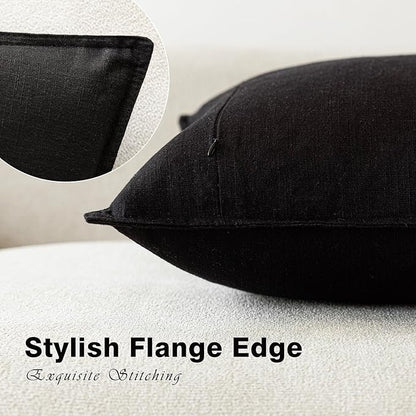 Foindtower Pack of 2, Decorative Linen Soild Throw Pillow Covers Soft Accent Cushion Case Boho Farmhouse Neutral Pillowcase for Chair Couch Sofa Bedroom Living Room Home Decor 22 x 22 Inch Black