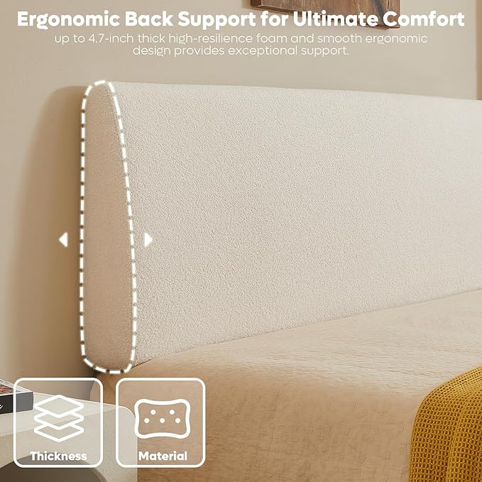 4.7" Upholstered Headboard for Full Size Bed, Height Adjustable and Ergonomic Headboard, Easy Assemble, Sturdy and Durable, Teddy Velvet, Beige