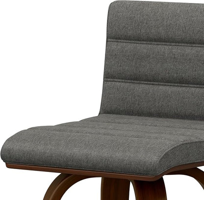 SIMPLIHOME Roland Swivel Bar Stool - 28 inch Seat Height Upholstered Wood Chair in Grey Linen Look Fabric, Mid Century Modern Seating for Kitchen or Bar with Curved Bentwood Back and Footrest