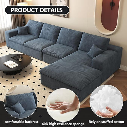 136.6'' L-Shaped Modern Modular Sectional Cloud Couch, 4-Seat Chenille Deep-Seat Sofa with Pillow for Living Room, Bedroom, Apartment, Ocean Blue