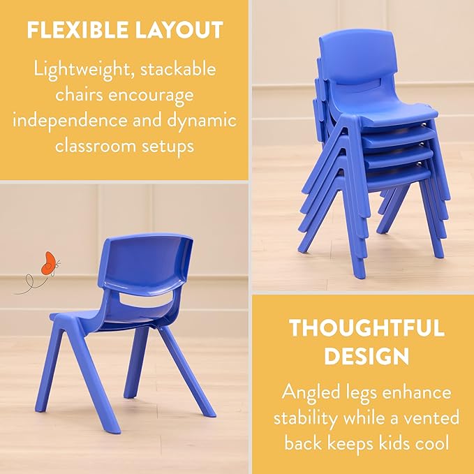 Stackable School Chairs, 12", Kids Furniture, Blue, 10-Pack