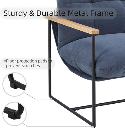 FLEXISPOT Accent Chair for Living Room,Arm Chair for Bedroom,with Wooden Arms, Wide Large Plus Size Cushion,Metal Frame,Reading Bedroom Chair Armchair for Home/Office/Cafe/Apartment/Waiting Room,Blue