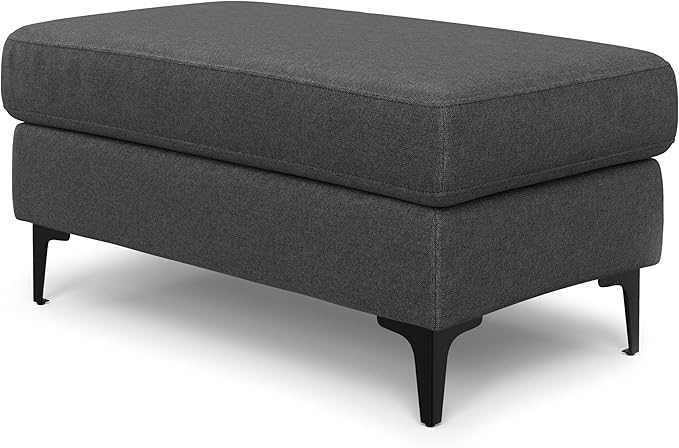 SIMPLIHOME Ava Ottoman in 100% Recycled Polyester Tightly Woven Performance Fabric, Pebble Grey, 36-inches Wide, Mid-Century Modern Multipurpose Table Ottoman or Footrest, Assembled, for Living Room