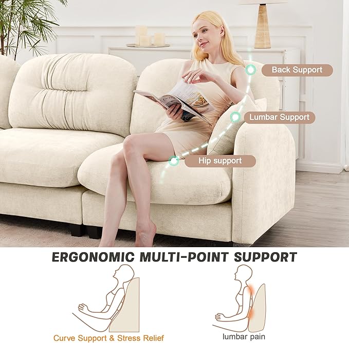 74" Loveseat for Living Room, Comfy Chenille Fabric Cloud Sectional Couch, Modern Upholstered Deep Seat Sofa with Armrest Pillow, Two Seater Couch for Small Spaces, Beige