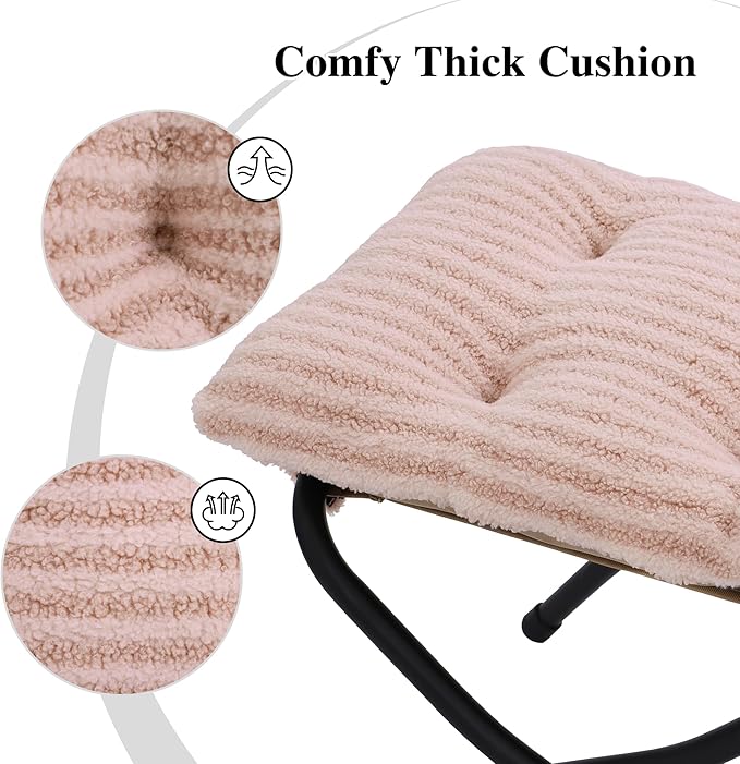15"(H) Folding Ottoman, Foldable Footrest Stool, Portable Small Foot Stool for Couch, Collapsible Foot Rest Ottoman for Sofa, Accent Padded Ottomans for Living Room, Bedroom, Stripe Pink