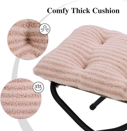 15"(H) Folding Ottoman, Foldable Footrest Stool, Portable Small Foot Stool for Couch, Collapsible Foot Rest Ottoman for Sofa, Accent Padded Ottomans for Living Room, Bedroom, Stripe Pink